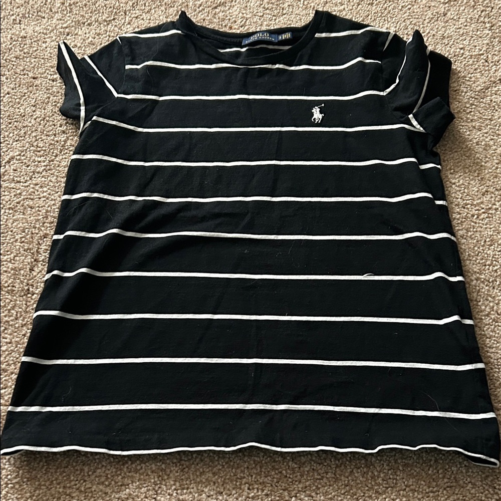 Ralph Lauren Black and White Striped Tee sz Small Petite